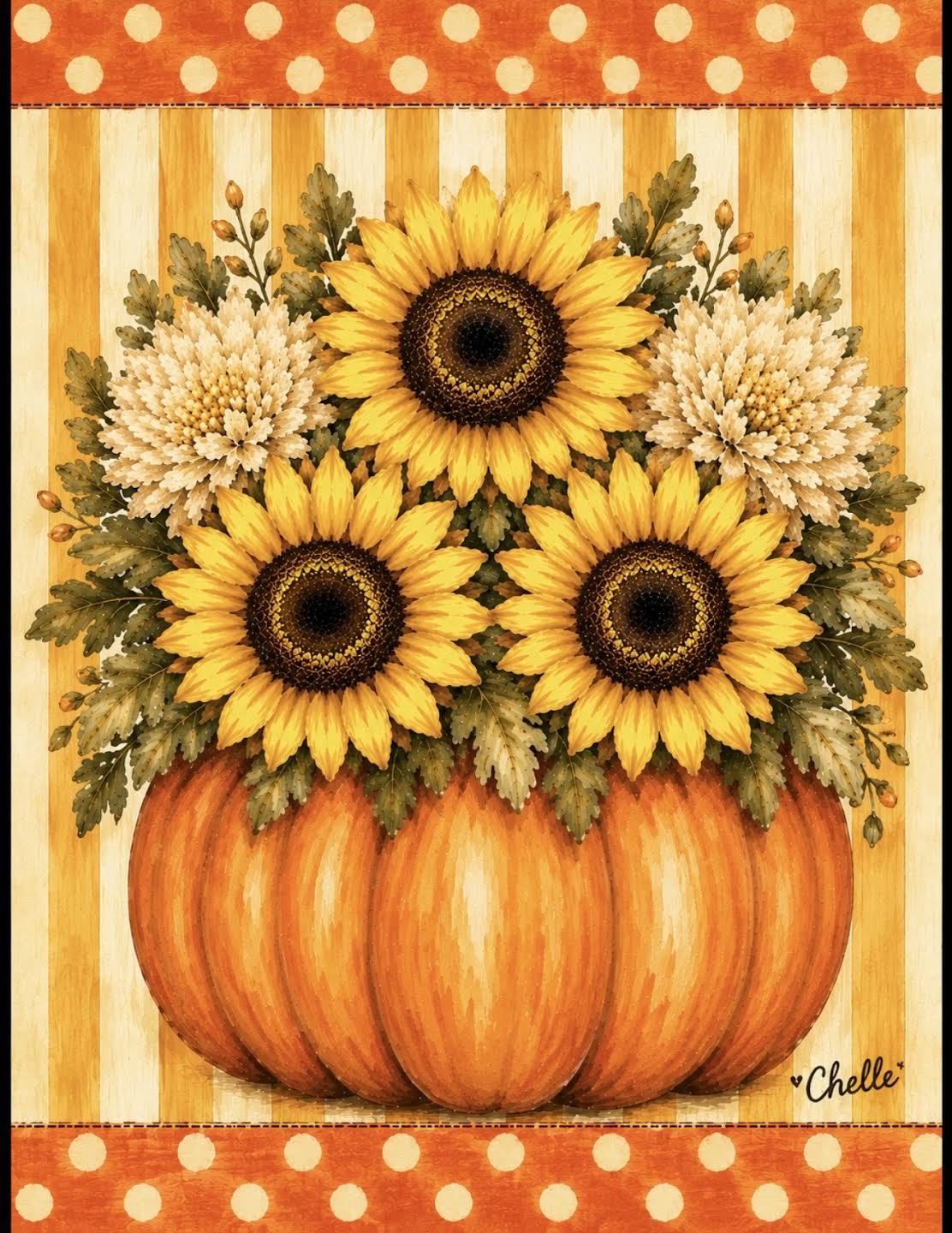 Garden Flag: Fall Flowers & Pumpkin