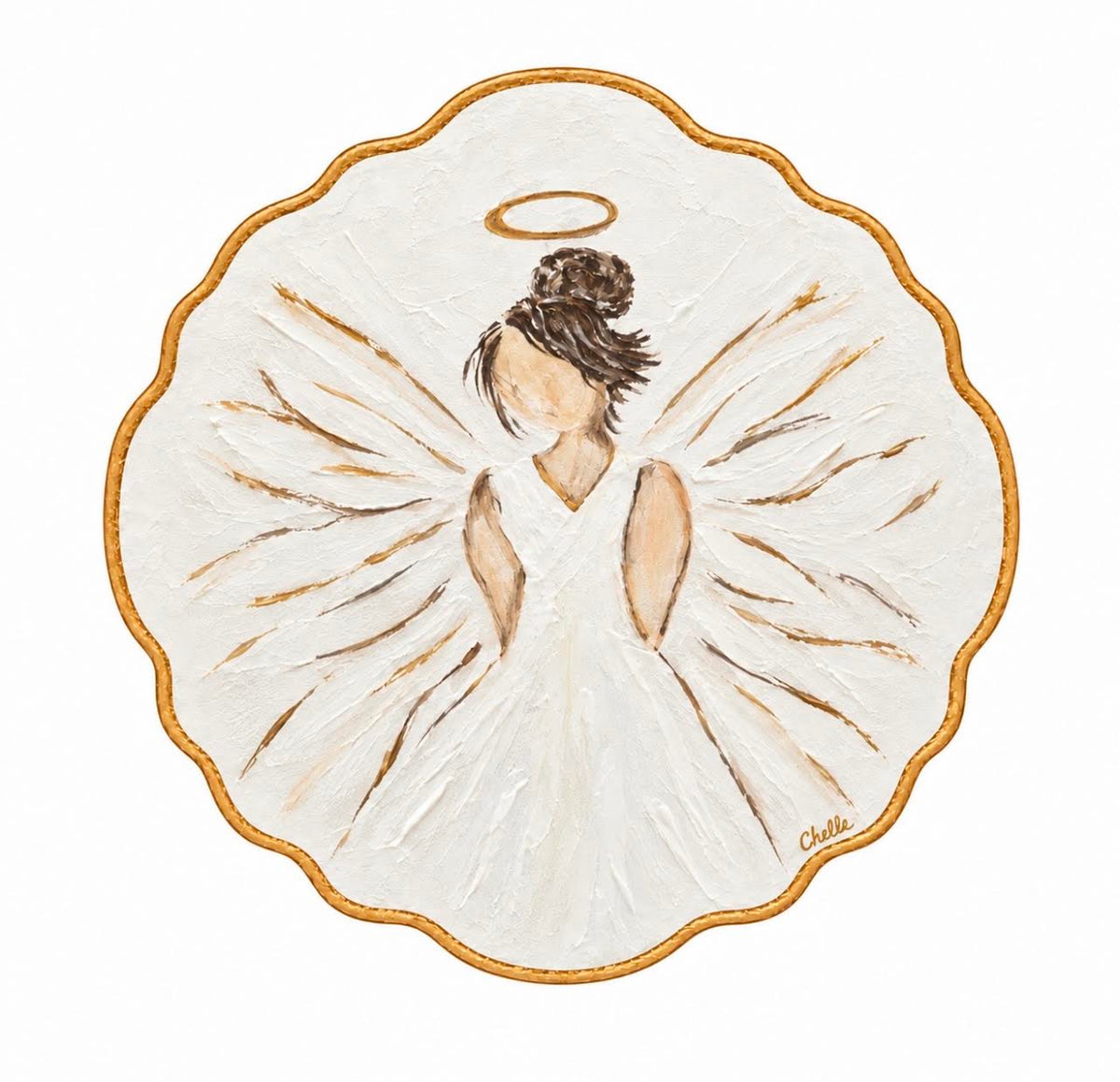 Christmas Ornament: White/Gold Angel with Black Hair