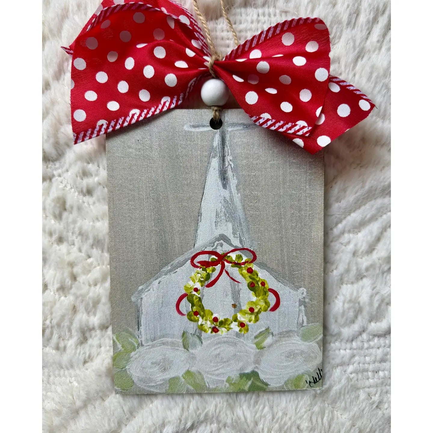 Christmas Ornament; Country Church in Gray
