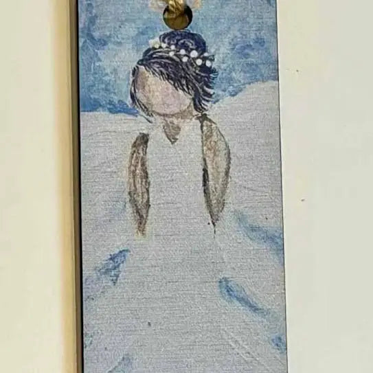 Wood Bookmark with Tassel: Black Haired Angel