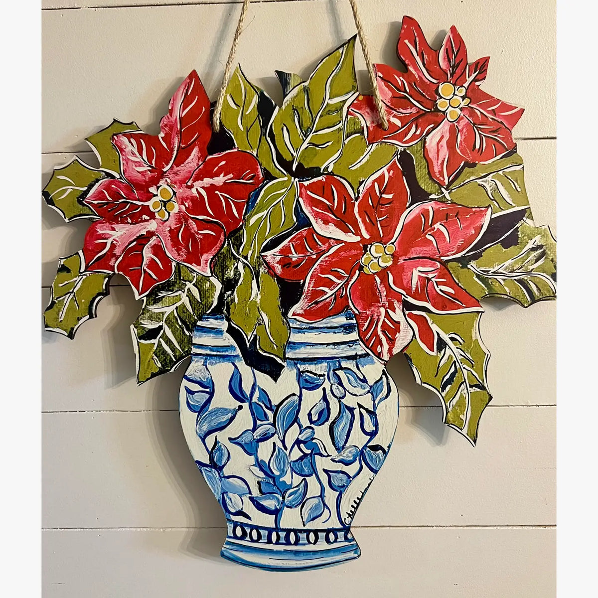 Door Hanger: Christmas Red Poinsettia, Large