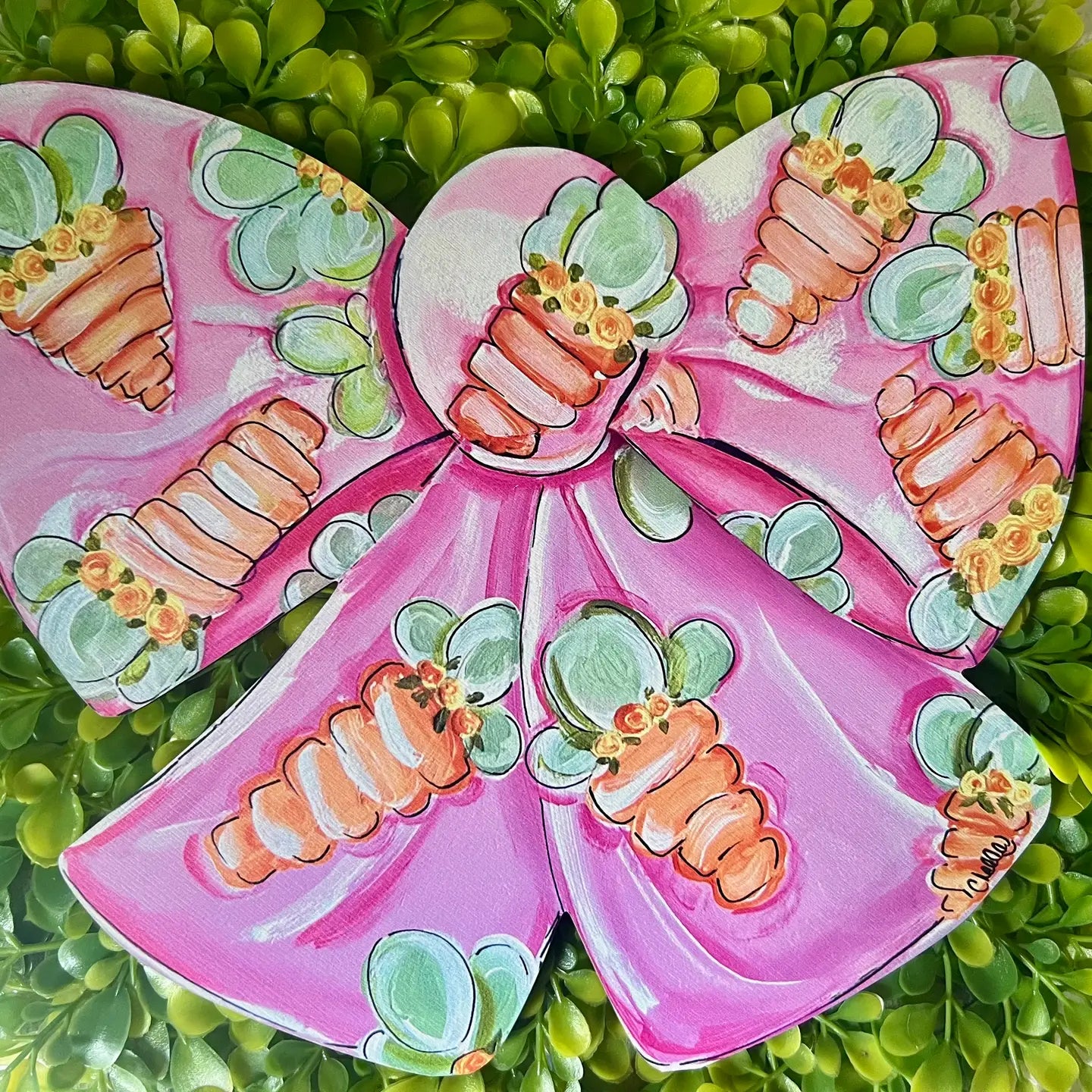 Interchangeable Boxwood Wreath Attachment: Carrot Bow