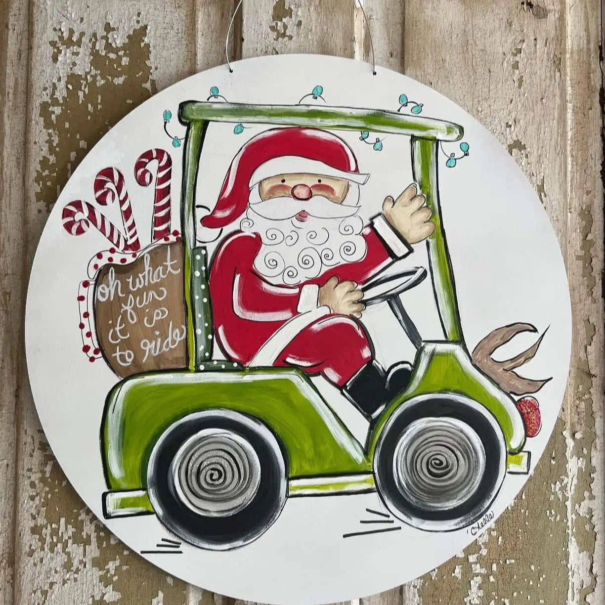 Door Hanger: Christmas, Santa on a Golf Cart