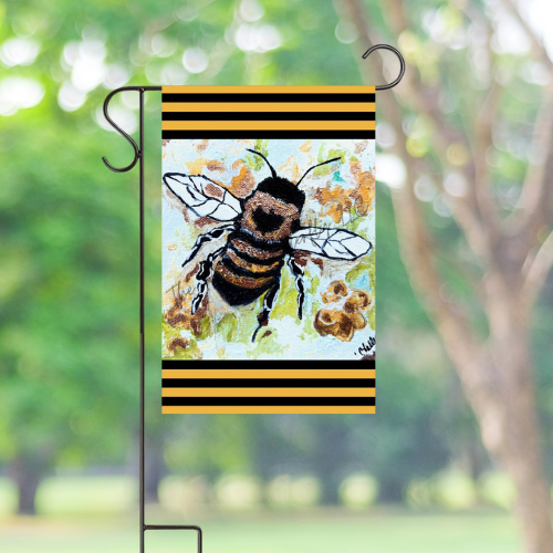 Bee Garden Flag displayed in a garden, perfect for adding a touch of springtime charm to your yard