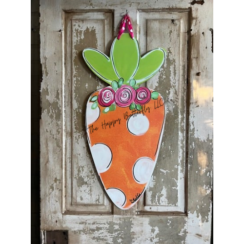 Crunch the Carrot Door Hanger on Front Door - Spring Door Decor