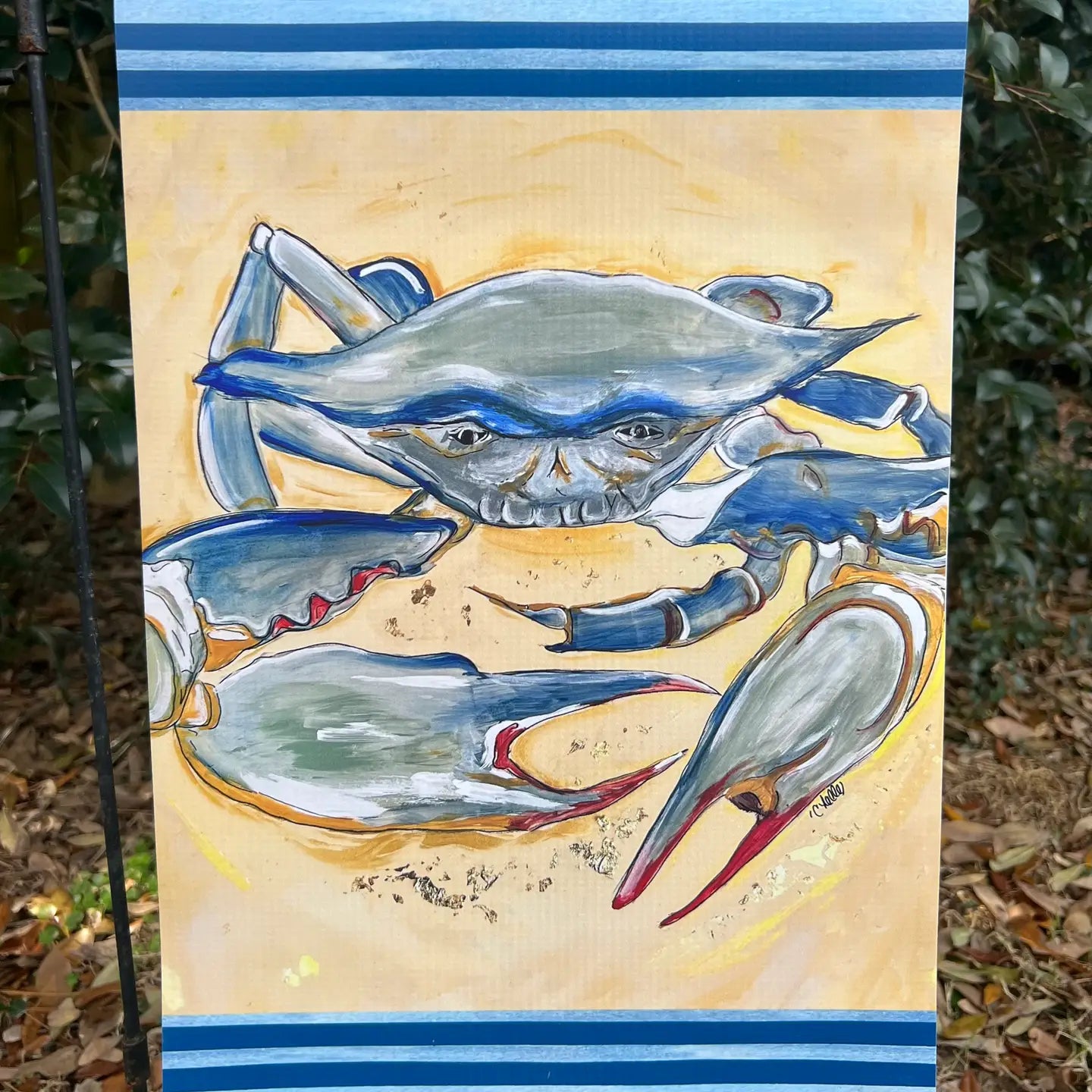 Garden Flag; Blue Crab with Mustard Background