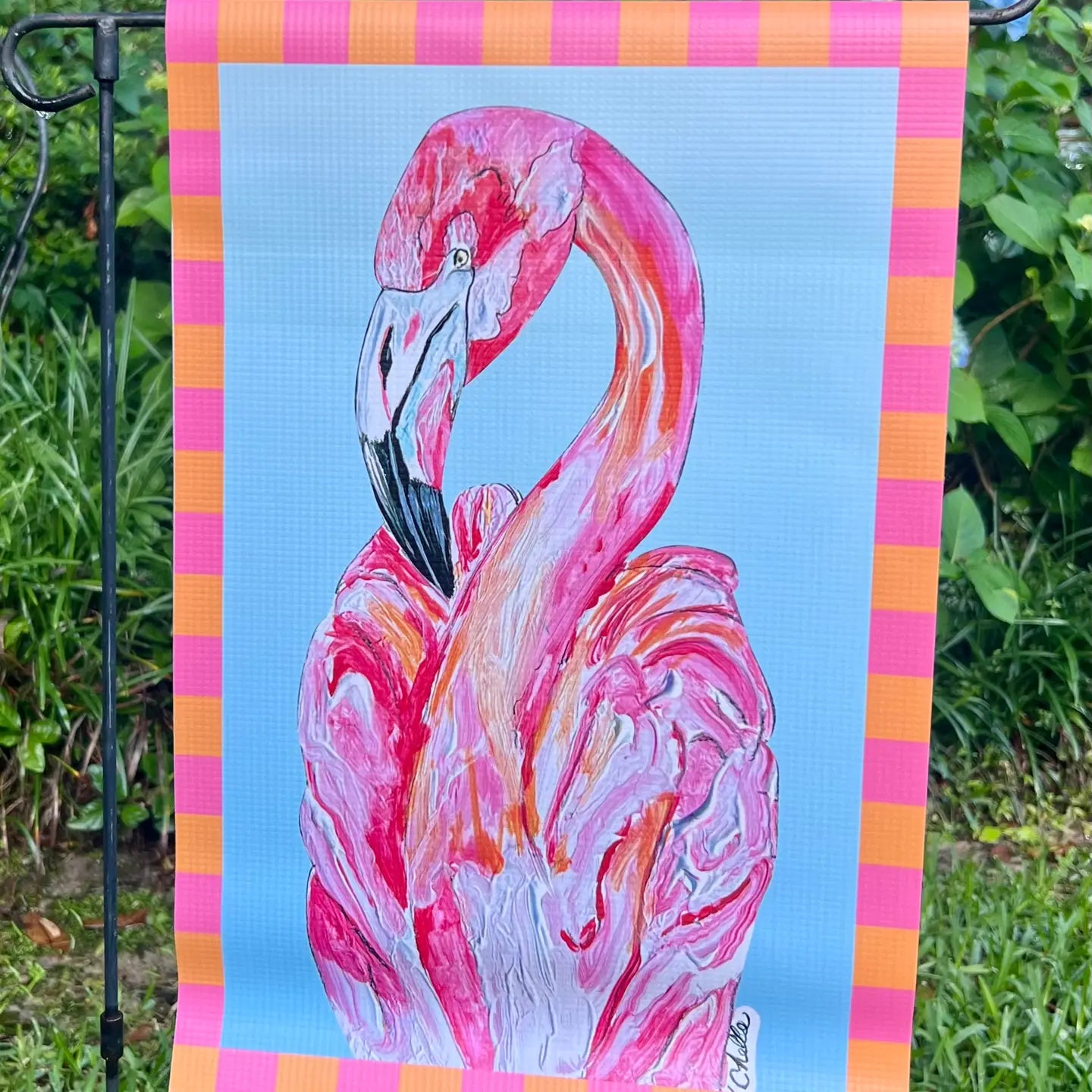 Garden Flag: Hallie the Flamingo