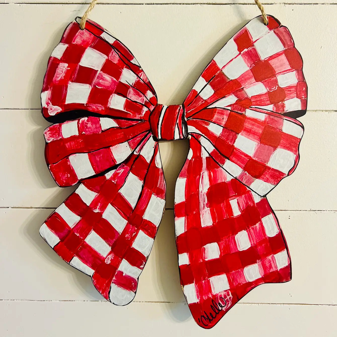 Door Hanger: Red Gingham Bow