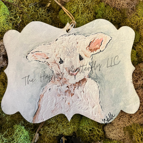 Hand-painted Easter lamb decor with soft pastel details, perfect for adding a sweet touch to your lamb Easter decor or spring wreath.