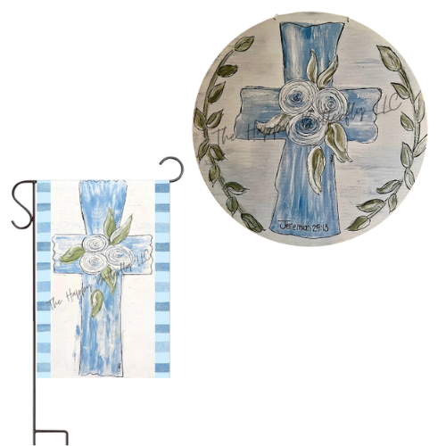 Serenity in Blue, Vintage Cross | Custom Garden Flags