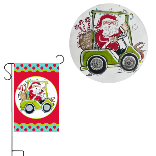 Santa on Golf Cart | Custom Garden Flags