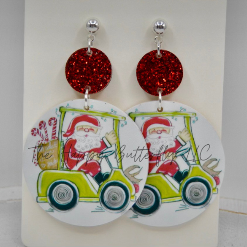 Santa on Golf Cart | Custom Earrings