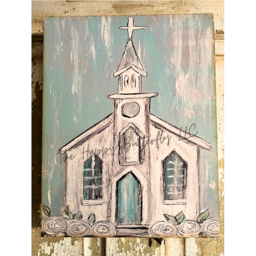 White Country Church Charm Custom Design Wall Hanging The Happy