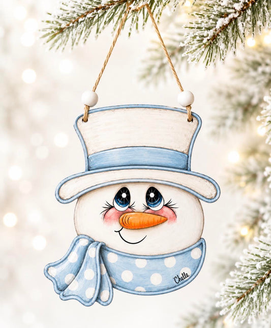 Christmas Ornament: Baby Blue Polka Dots Snowman