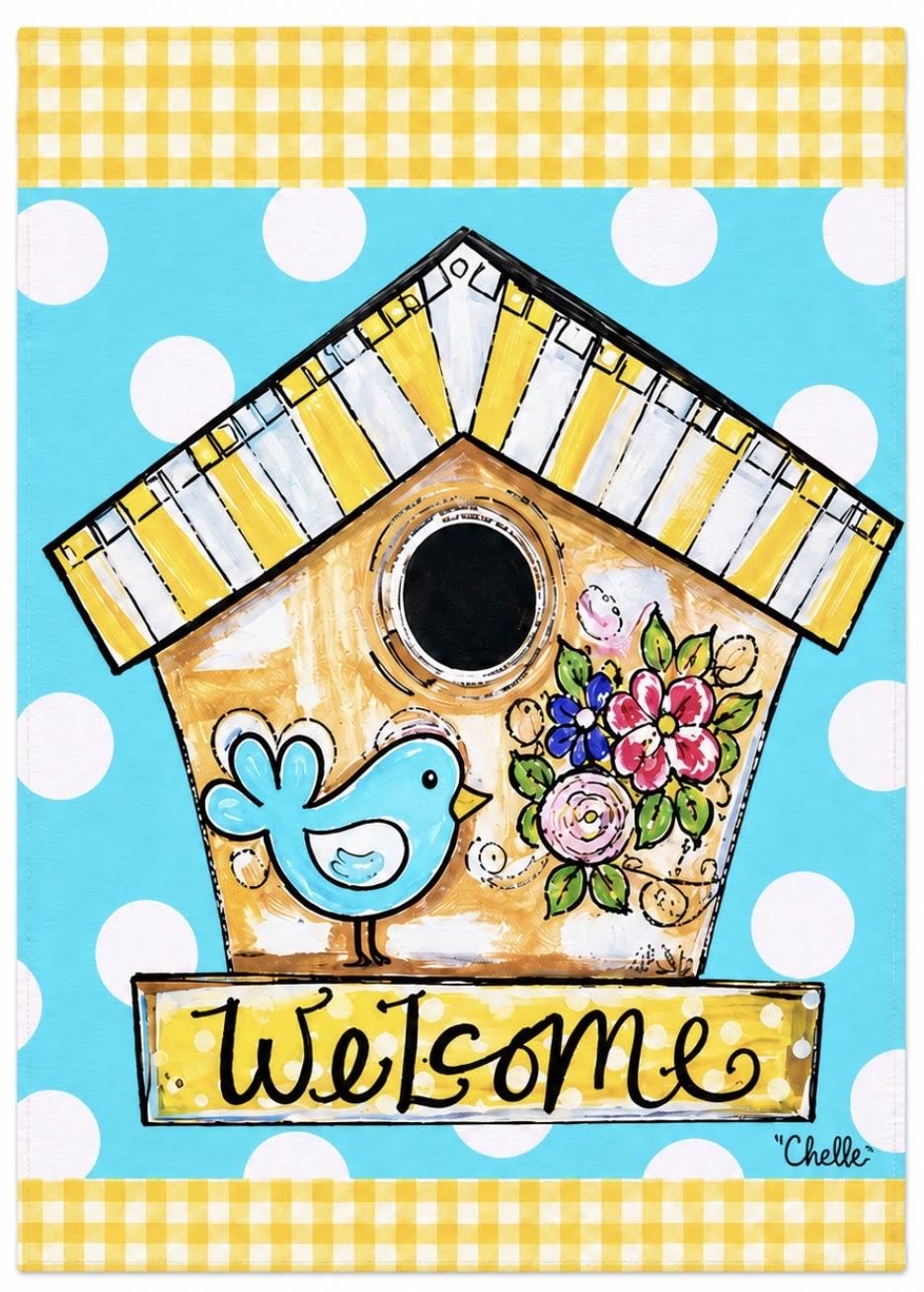 Garden Flag: Bluebird Birdhouse