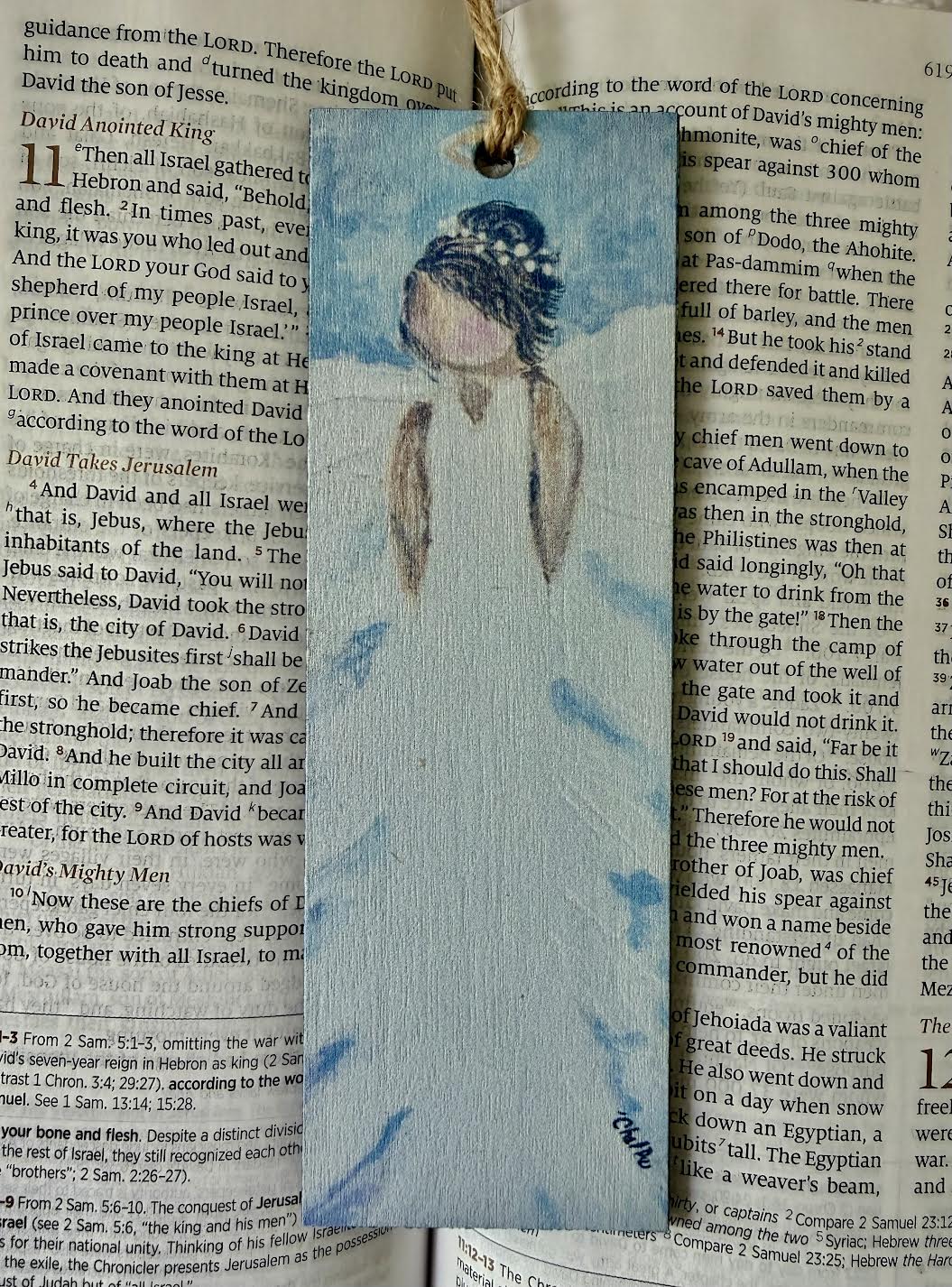 Wood Bookmark with Tassel: Black Haired Angel