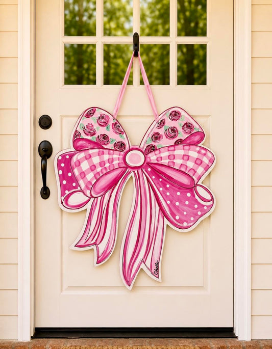 Door Hanger: Handcrafted Pink Bow