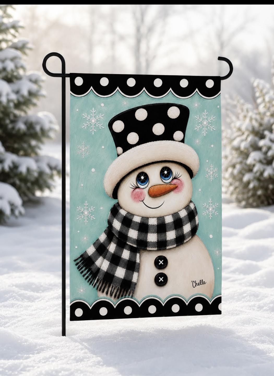 Garden Flag: Snowman with Aqua Background
