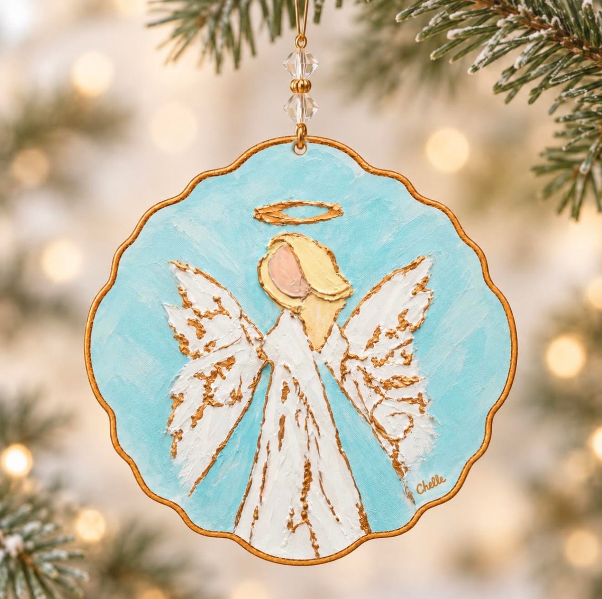 Christmas Ornament: Blue/Gold Angel