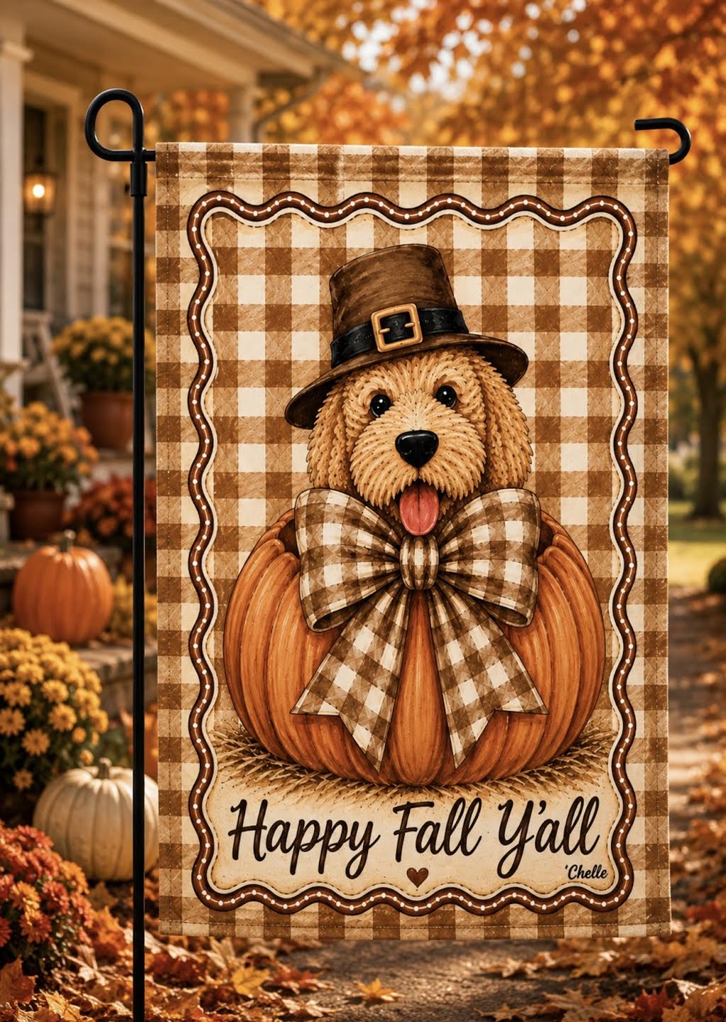 Garden Flag: Sweet Pumpkin Boy Doodle