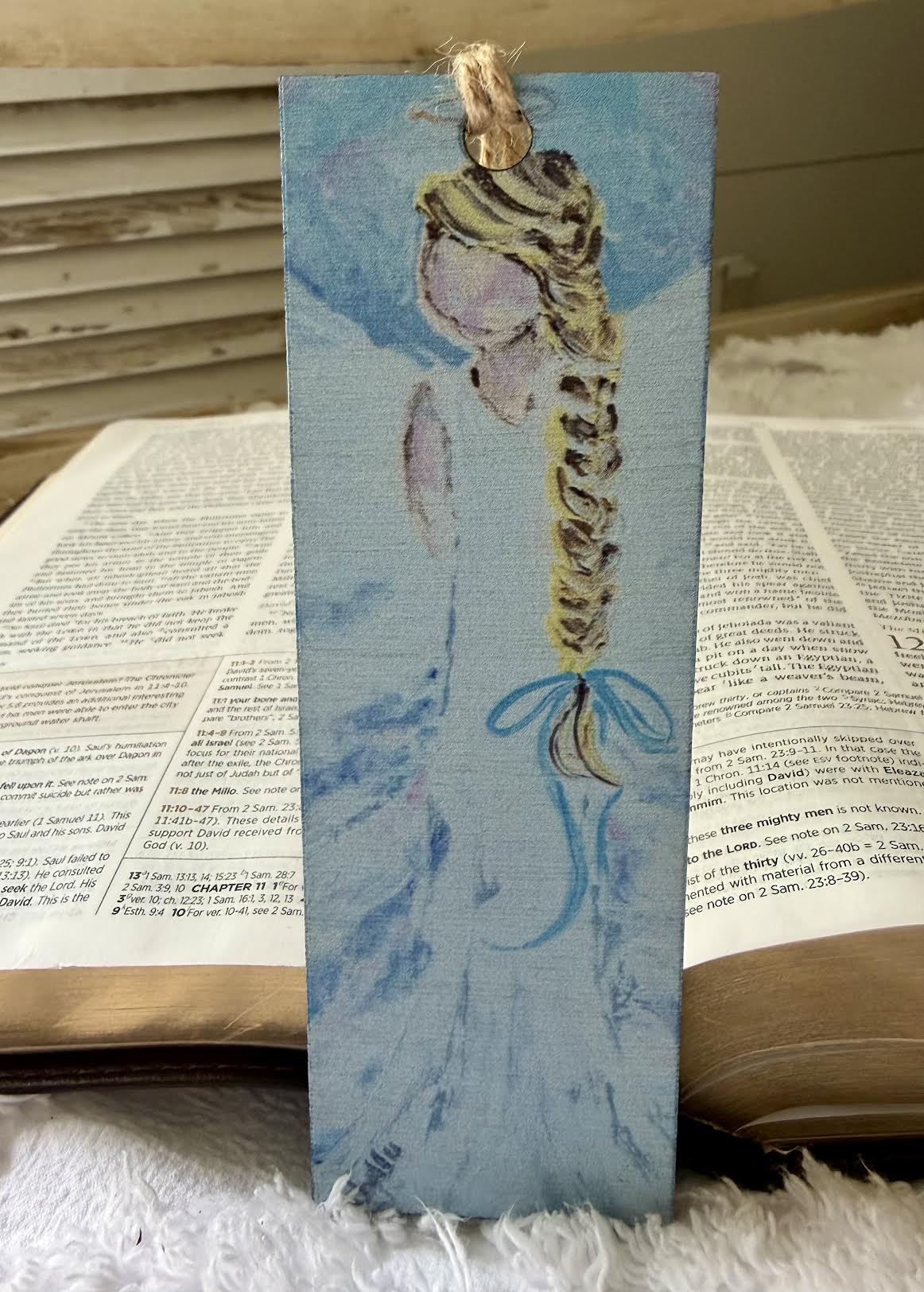 Wood Bookmark with Tassel: Blonde Angel