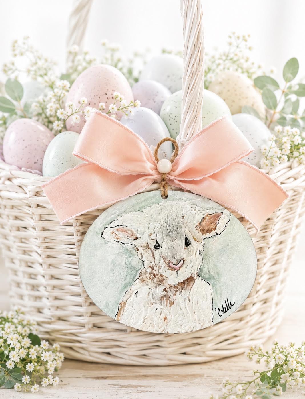 Easter Basket Tags & Wreath Attachments: Round Lamb