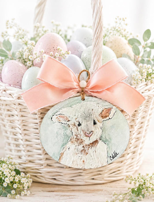 Easter Basket Tags & Wreath Attachments: Round Lamb