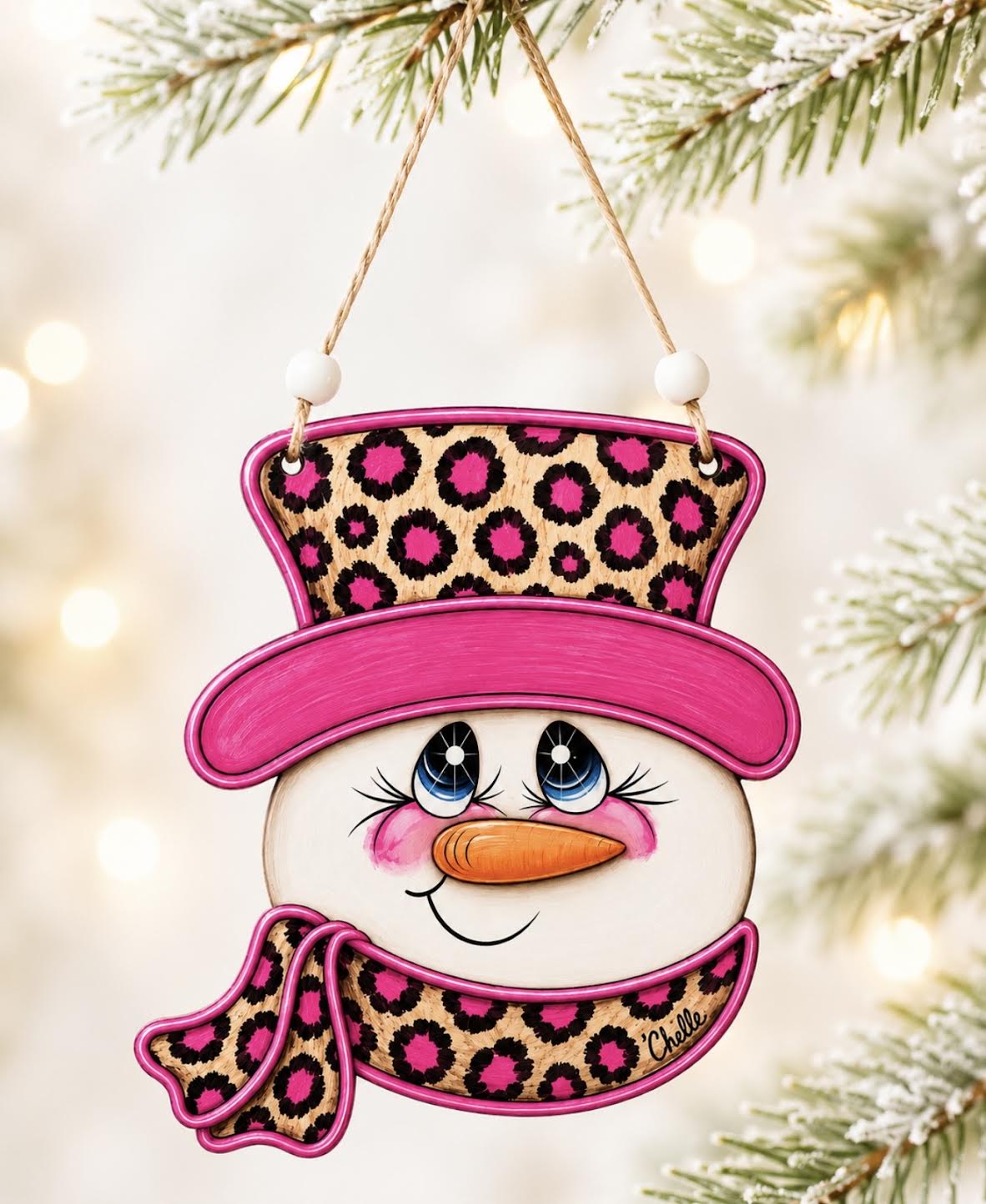 Christmas Ornament: Pink Leopard Skin Snowman