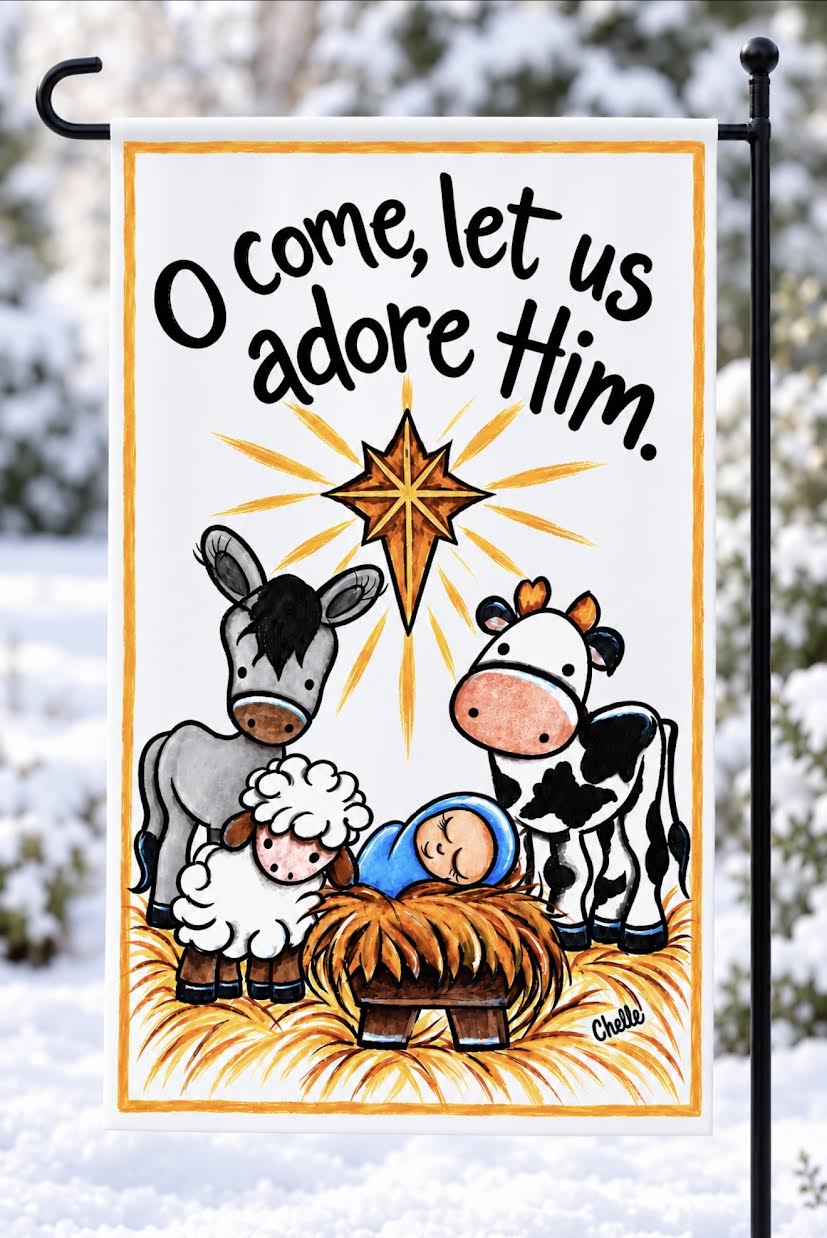 Garden Flag: O Come Let us Adore Him