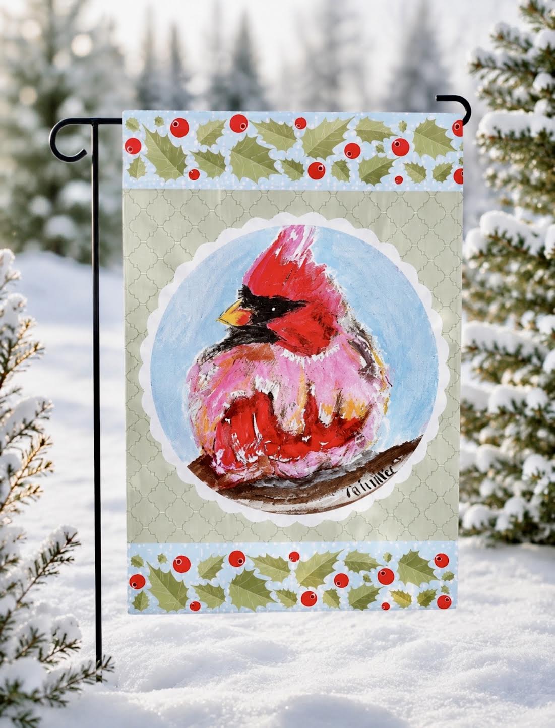 Garden Flag; Christmas Cardinal