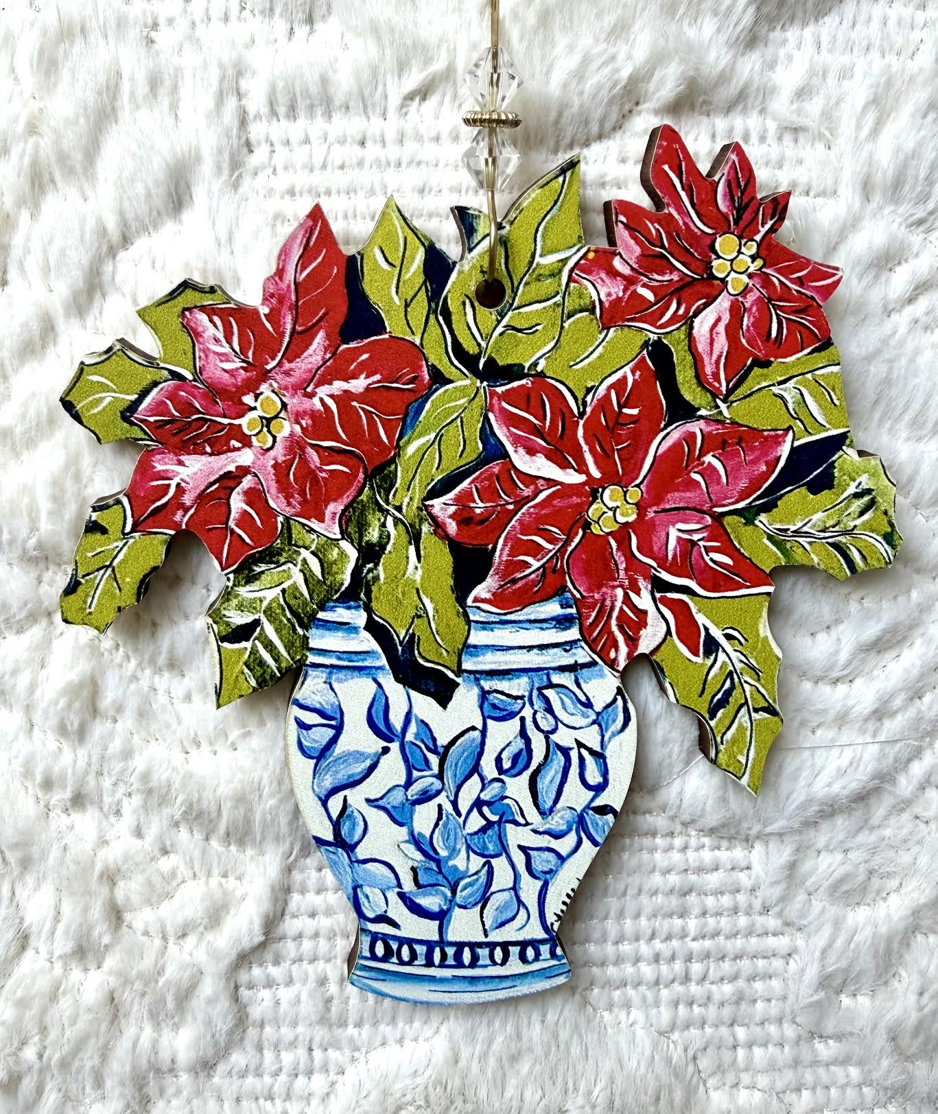 Christmas Ornament: Poinsettias in a Chinoiserie Vase