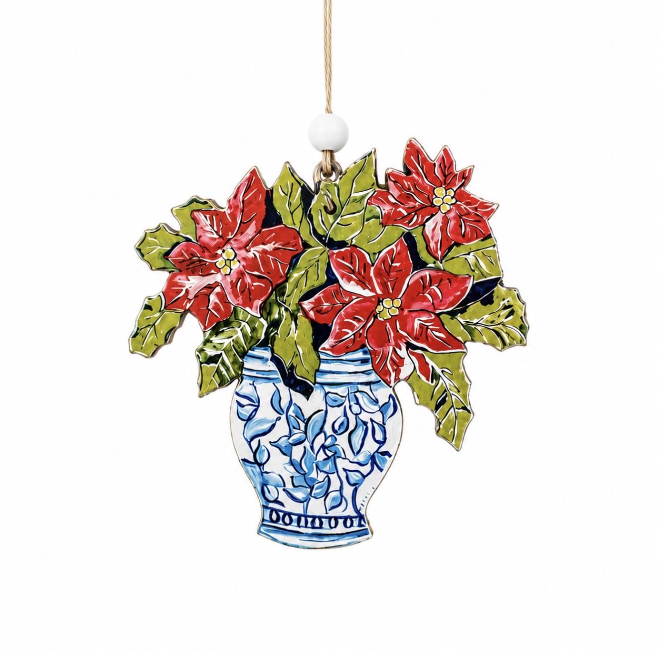 Christmas Ornament: Poinsettias in a Chinoiserie Vase