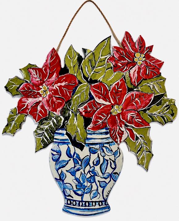Door Hanger: Christmas Red Poinsettia, Large
