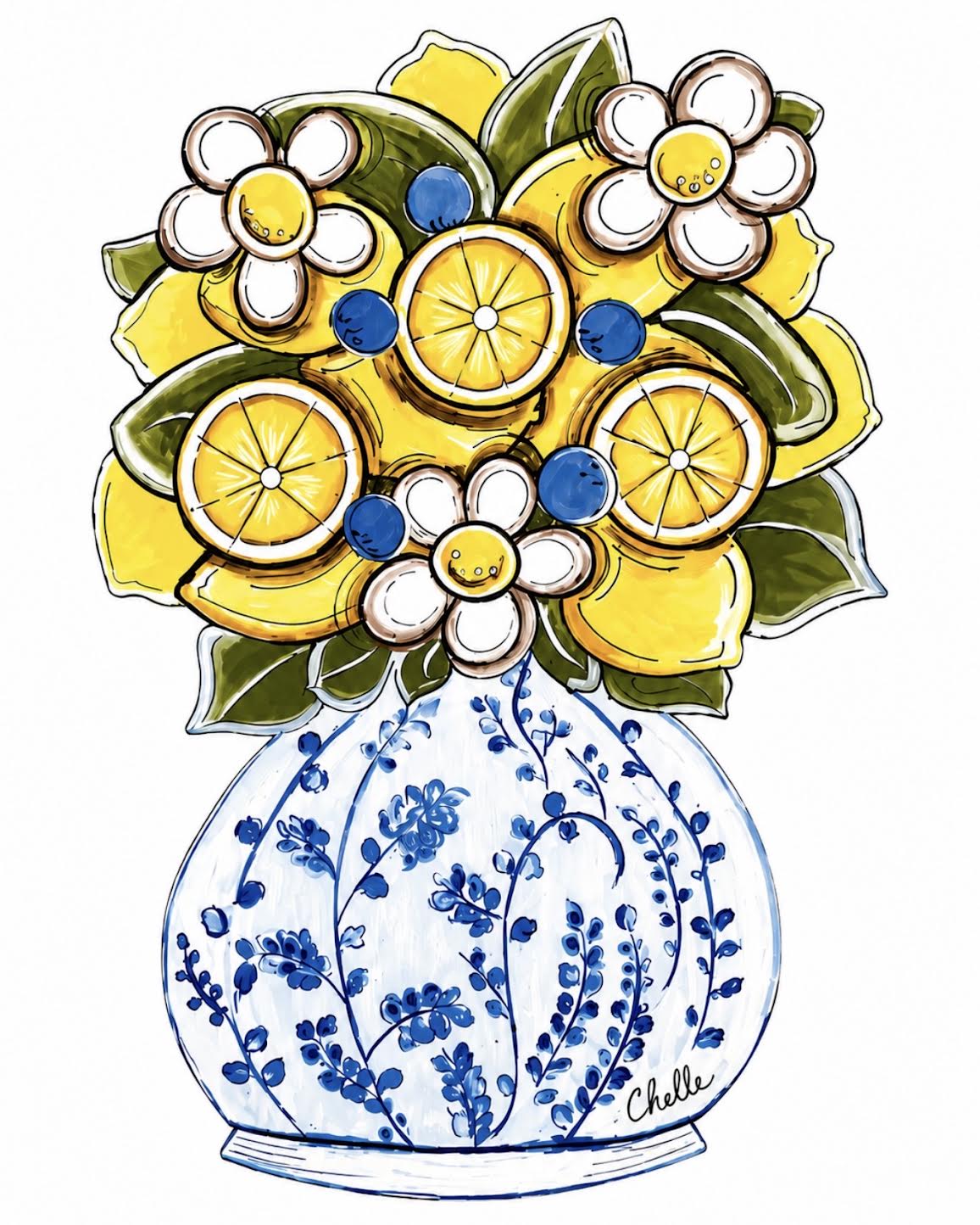 Door Hanger: Lemons & Chinoiserie, Large