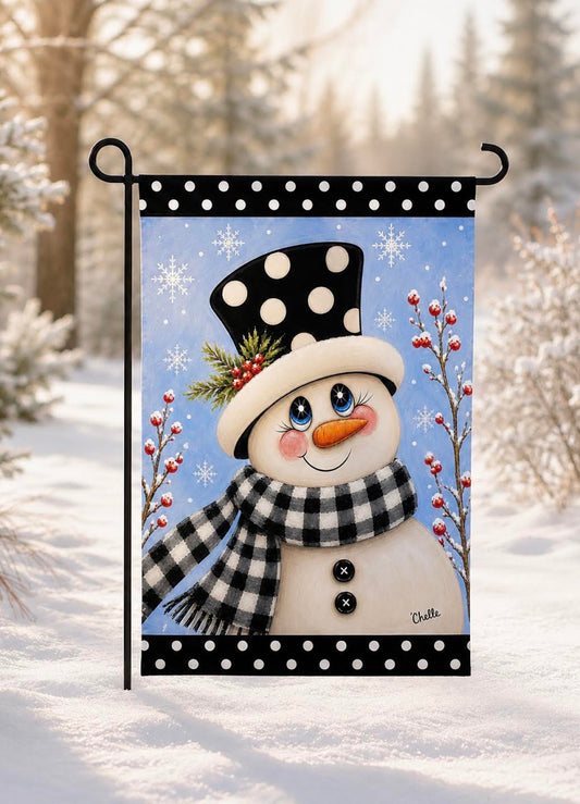 Garden Flag: Snowman with Holly Berries