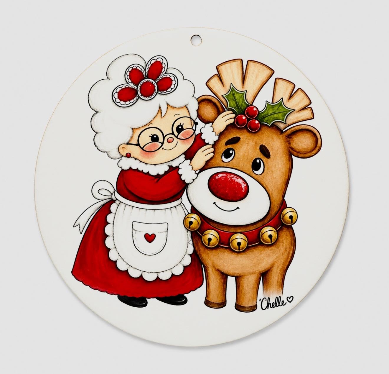 Christmas Ornament: Mrs. Claus & Hollis the Reindeer