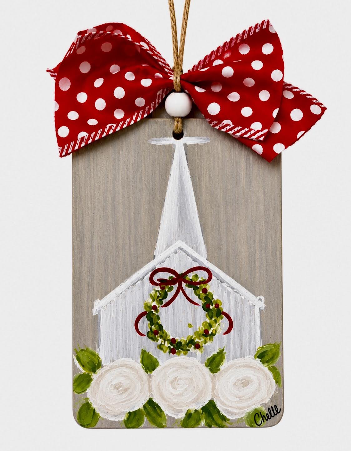 Christmas Ornament; Country Church in Gray