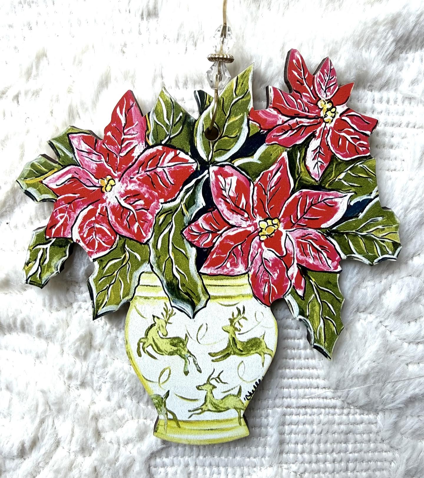 Christmas Ornament: Poinsettias in a Green Vase