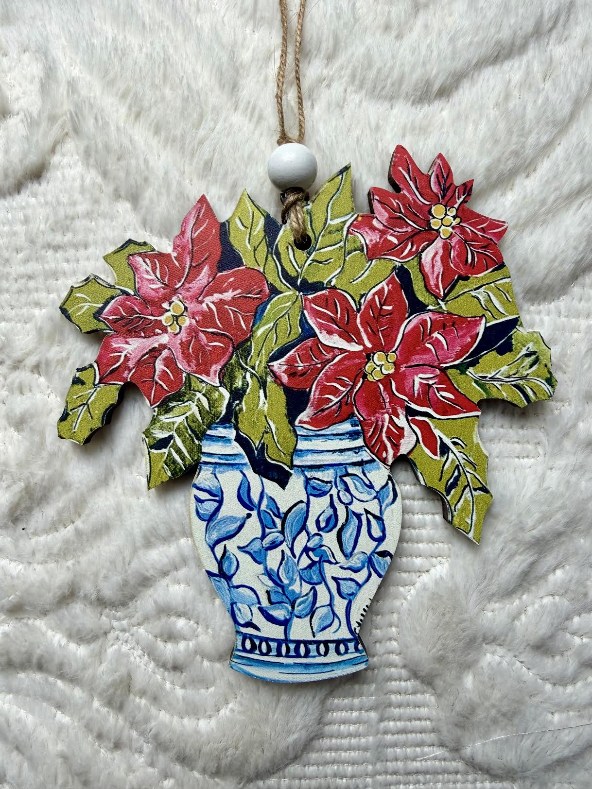 Christmas Ornament: Poinsettias in a Chinoiserie Vase
