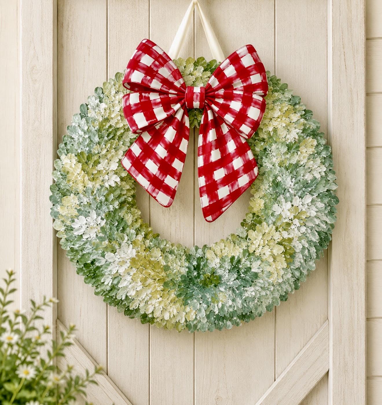 Interchangeable Boxwood Attachment: Red Checked Bow