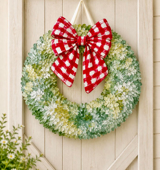 Interchangeable Boxwood Attachment: Red Checked Bow