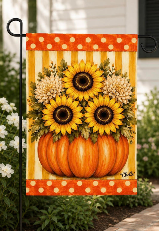 Garden Flag: Fall Flowers & Pumpkin