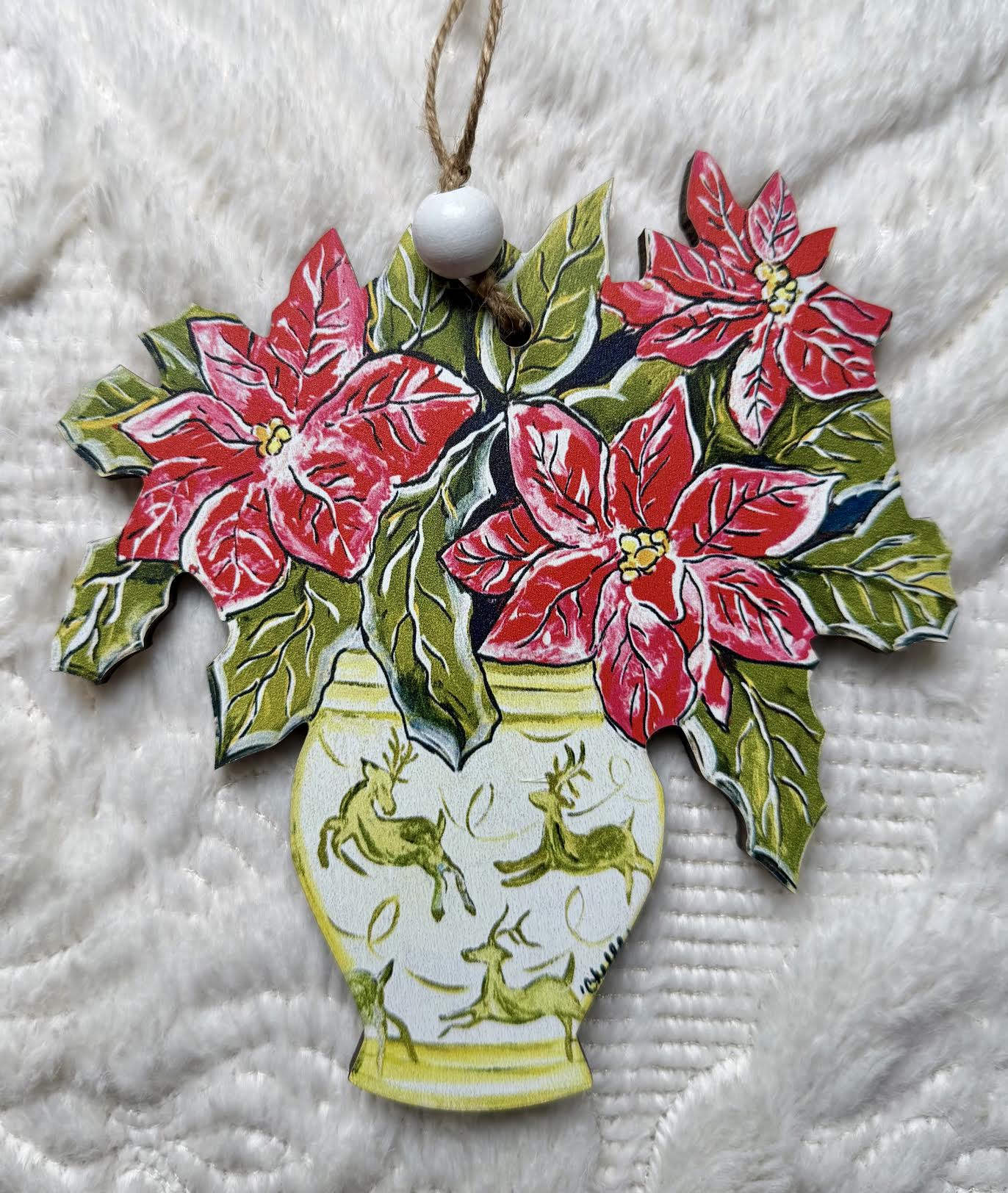 Christmas Ornament: Poinsettias in a Green Vase