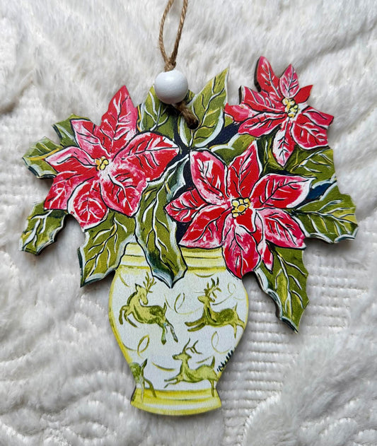 Christmas Ornament: Poinsettias in a Green Vase