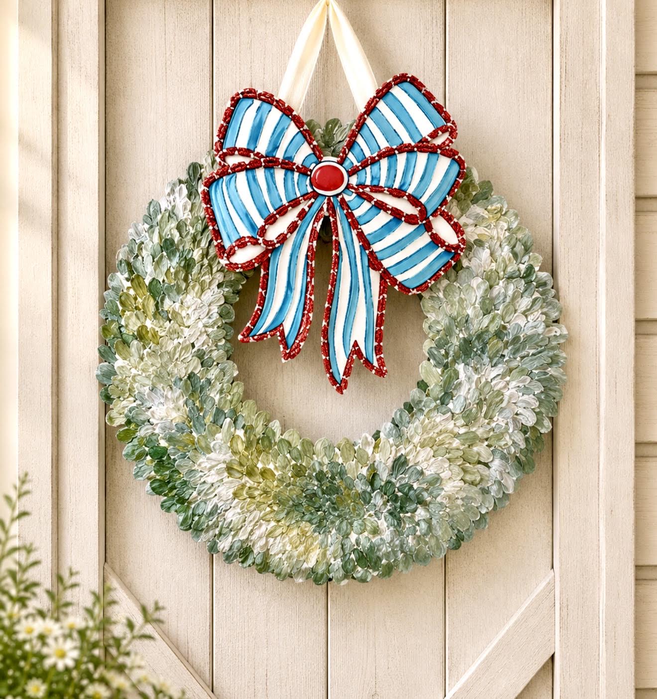 Interchangeable Boxwood Attachments:  Patriotic Bow