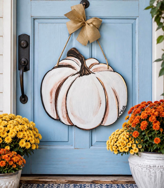 Door Hanger: Fall, Thanksgiving, White Pumpkin