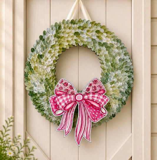 Interchangeable Boxwood Attachment : Handcrafted Pink Bow