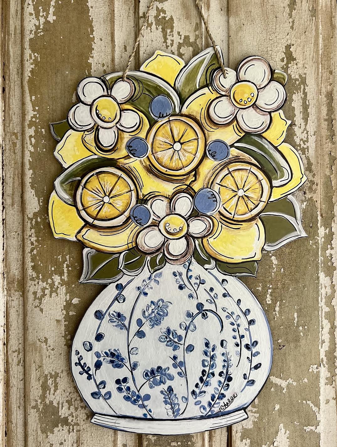 Door Hanger: Lemons & Chinoiserie, Large