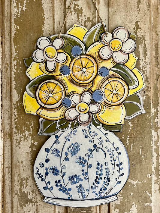 Door Hanger: Lemons & Chinoiserie, Large