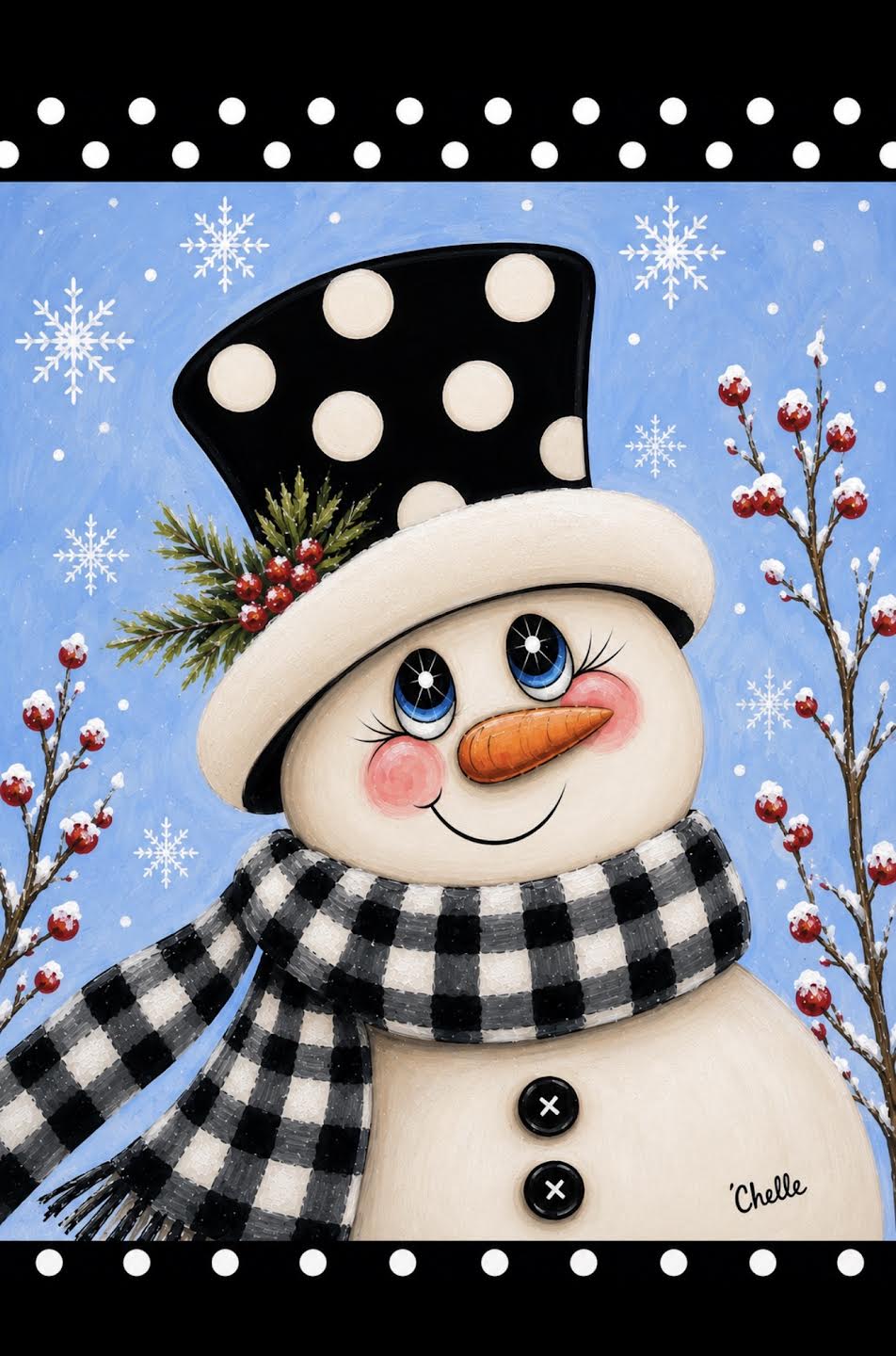 Garden Flag: Snowman with Holly Berries
